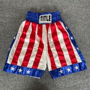 Title Rocky Boxing Short Kids Youth Large American USA Flag Red Wgite Blue Stars